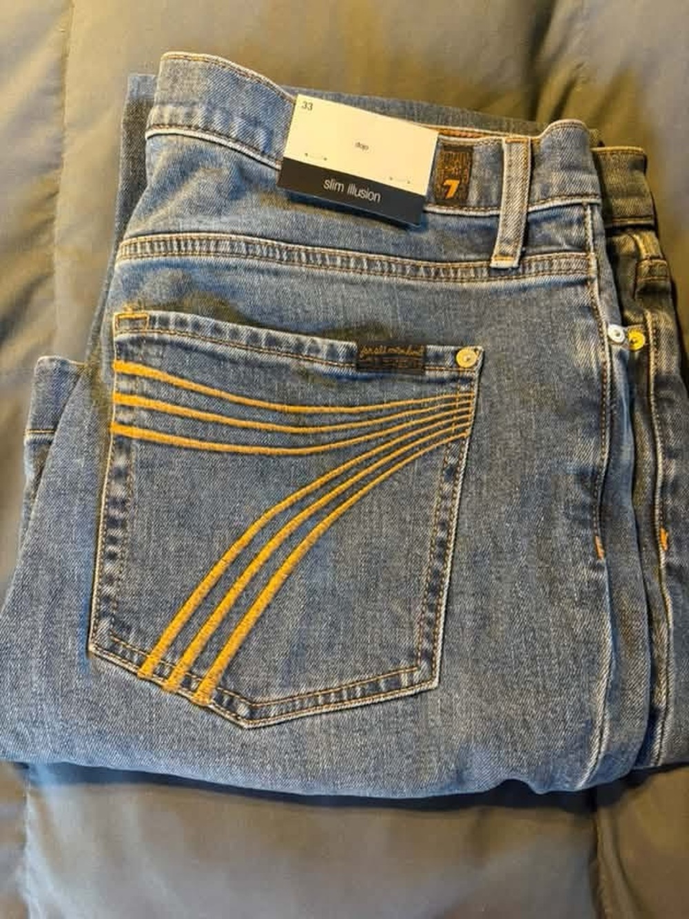 7 For All Mankind Women's Blue Skinny Jeans with Yellow Stitching
